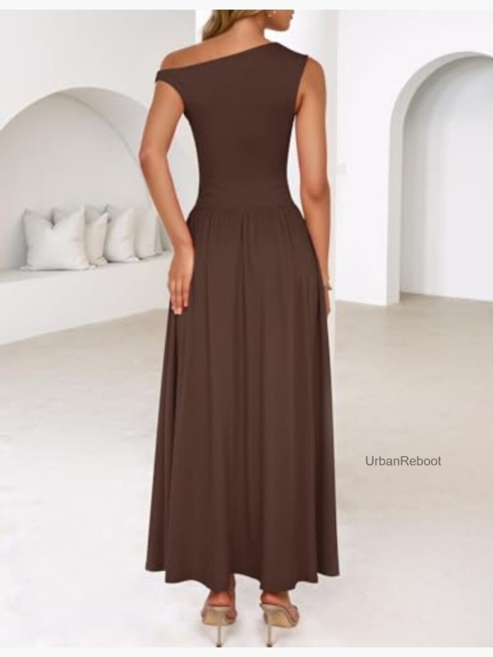 Sleeveless One Shoulder Maxi Dress with Pockets - Picture 3 of 7